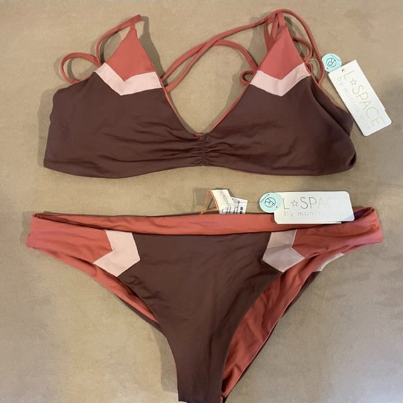 L Space Haley Blocked Top and Bottom Bikini Set - Large Top / Medium Bottom -NWT - Picture 1 of 5